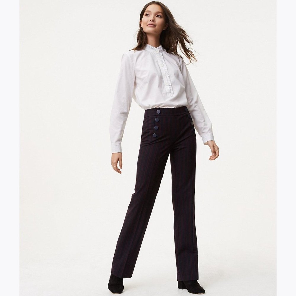 ANN TAYLOR Sailor Stripe Marisa Fit Trouser Pant 0 - Picture 11 of 12